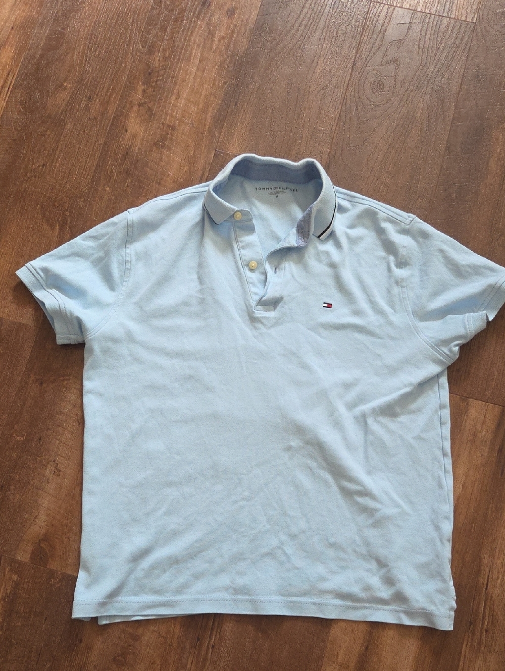Tommy Hilfiger Men's Pale Blue Polo with Contrast Collar